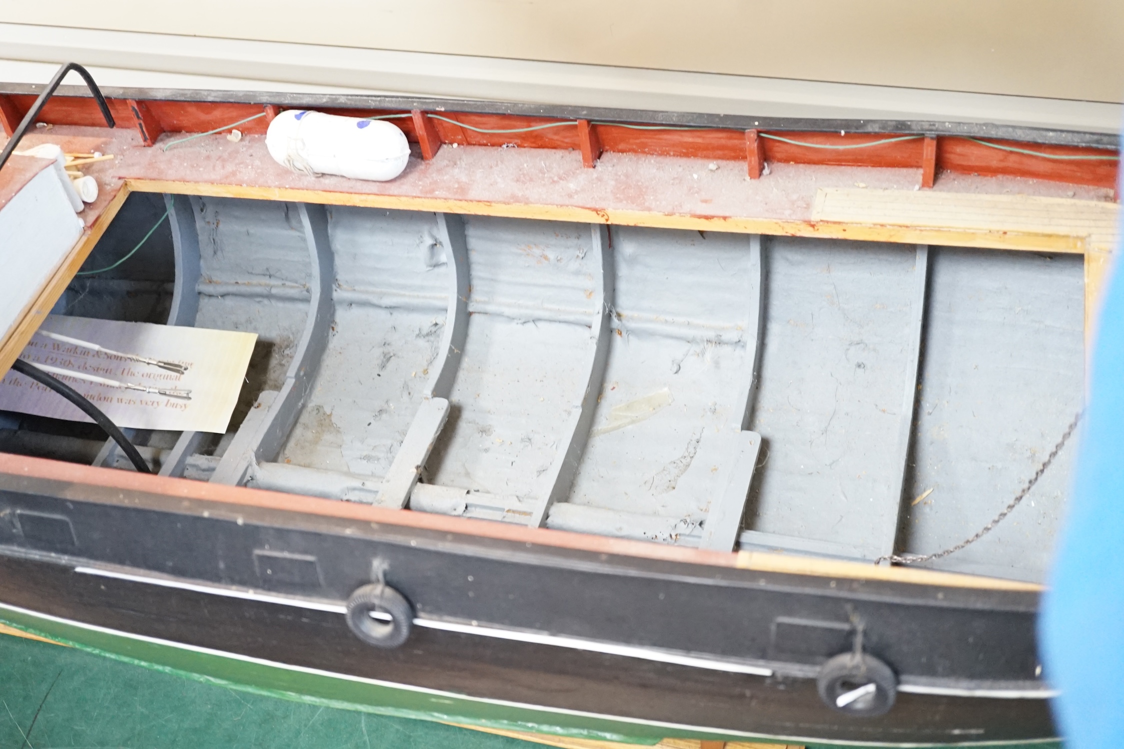 A kit built Maxwell Hemmens pond yacht style model of a 1930s Thames Tug after the firm Watkin & Sons, 150cm long